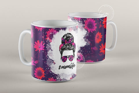 Mom Life Sunflower Messy Bun Hair Sublimation Mug Template, Coffee Mug Wrap, 11 & 15 Oz Mug Wrap, Cricut Mug Press Sublimation Wrap Template Sublimation Syre Digital Creations 