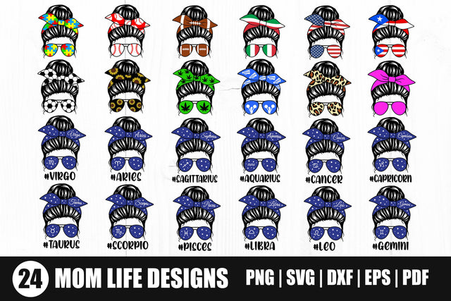Mom Life Svg Bundle, Messy Bun Svg Bundle, Messy Bun Bandana Svg, Mom Life Png SVG Litke Designs 