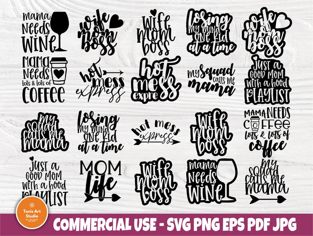 Mom life SVG cut files, funny mom svg bundle, cricut designs svg, png, eps, jpg, mom life quotes, signs, mama saying, wine, coffee svg SVG TonisArtStudio 