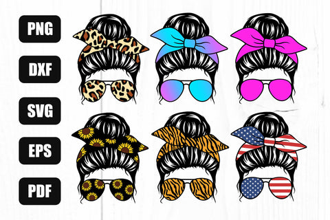 Mom Life Svg, Messy Bun Svg Bundle, Messy Bun Bandana Svg SVG Litke Designs 