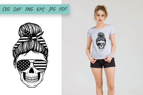 Mom life Svg, USA Flag Mom Skull svg, Mom Messy Bun svg SVG Irina Ostapenko 