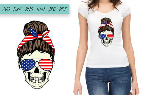 Mom life Svg, USA Flag Mom Skull svg, Mom Messy Bun svg SVG Irina Ostapenko 