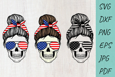 Mom life Svg, USA Flag Mom Skull svg, Mom Messy Bun svg SVG Irina Ostapenko 