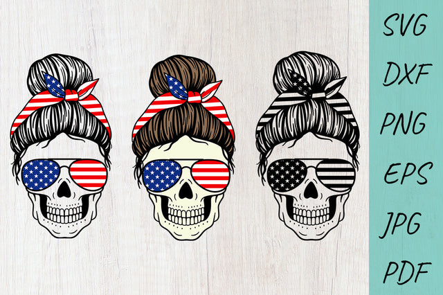 Mom life Svg, USA Flag Mom Skull svg, Mom Messy Bun svg SVG Irina Ostapenko 