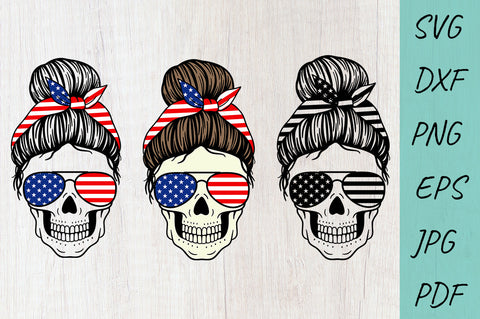 Mom life Svg, USA Flag Mom Skull svg, Mom Messy Bun svg SVG Irina Ostapenko 