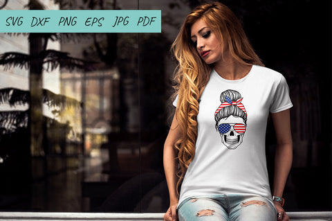 Mom life Svg, USA Flag Mom Skull svg, Mom Messy Bun svg SVG Irina Ostapenko 