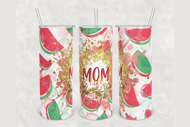 Mom Life Watermelon Glitter Tumbler sublimation design 20 oz skinny tumbler wrap Sublimation BambinaCreations 
