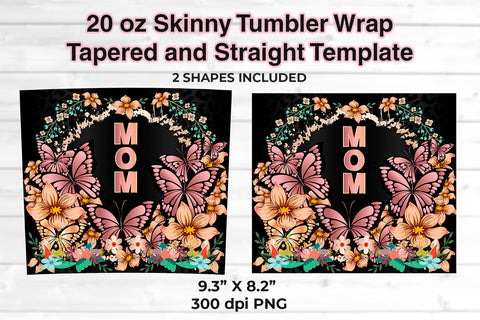 MOM Lilac Butterflies & Flowers 20 oz Skinny Tumbler Wrap Sublimation Design Sublimation Sublimatiz Designs 