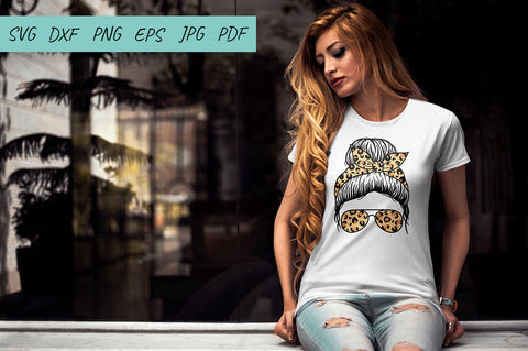 Mom Messy Bun SVG, Girl Messy Bun SVG, Leopard Mom SVG SVG Irina Ostapenko 