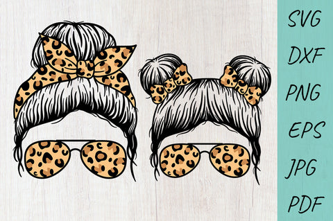 Mom Messy Bun SVG, Girl Messy Bun SVG, Leopard Mom SVG - So Fontsy