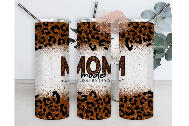 Mom Mode All Every Day 20oz Skinny Tumbler, Mom Leopard Tumbler Png, Leopard Glitter Tumbler Wrap, Mom Tumbler Template, Mother's Day Digital Png, Instant Download Sublimation Rabbitmakies 