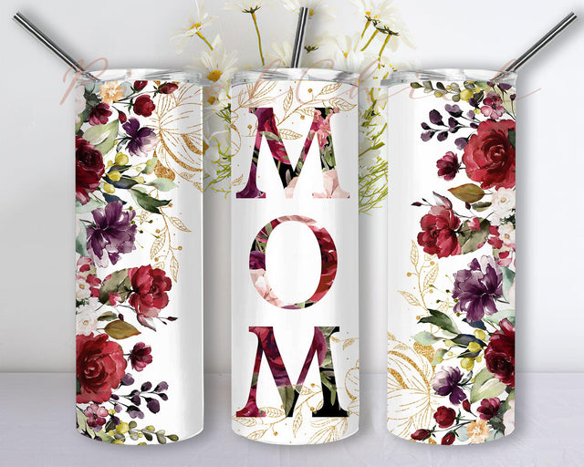 Mom Mother's Day Red Rose Gold Floral 20oz Skinny Tumbler Png, Red Rose Tumbler, Mothers Day Tumbler, Floral Tumbler Wrap Seamless Designs Sublimation PixelChick 