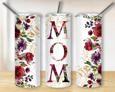 Mom Mother's Day Red Rose Gold Floral Sublimation Tumbler Sublimation Designs Downloads, Mom Skinny Tumbler 20oz Design Sublimation BouDesign 