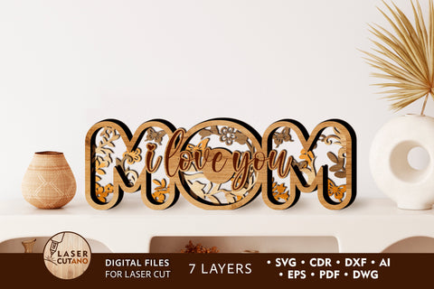 MOM Multilayer Laser Cut File, Mother's Day Svg, Laser Cutting Template, Mandala, Sign SVG, 3D Designs SVG LaserCutano 