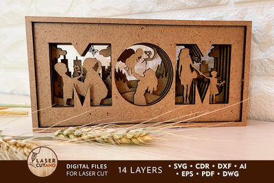MOM Multilayer Laser Cut Files, Mandala, Sign SVG, 3D Designs, Paper Cut SVG LaserCutano 