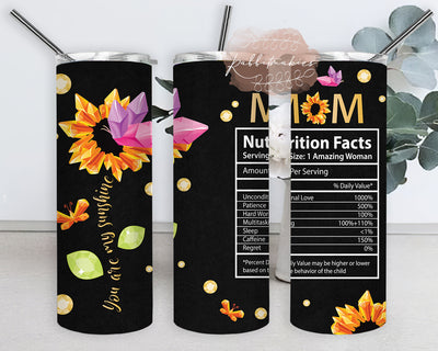 Mom Nutrition Facts 20oz Tumbler Wrap, You Are My Sunshine Tumbler Png, Sunflower Butterfly Quartz Design Png, Mother's Day Tumbler Template, Digital Download Sublimation Rabbitmakies 