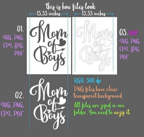 Mom of Boys SVG DXF PNG PDF JPG SVG Digitals by Hanna 