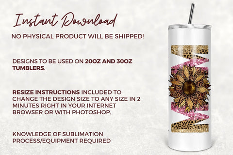 MOM Pink Gold Leopard Sunflower 20 oz Skinny Tumbler - Glitter Sunflower Sublimation Tumbler Design Digital Download PNG Sublimation TumblersByPhill 