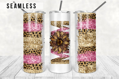 MOM Pink Gold Leopard Sunflower 20 oz Skinny Tumbler - Glitter Sunflower Sublimation Tumbler Design Digital Download PNG Sublimation TumblersByPhill 