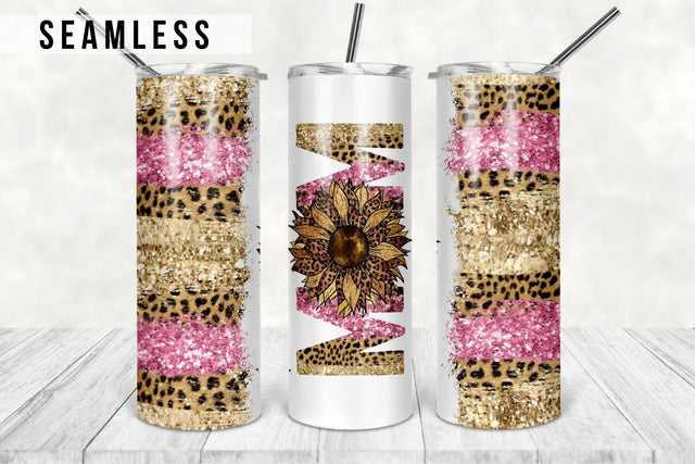 MOM Pink Gold Leopard Sunflower 20 oz Skinny Tumbler - Glitter Sunflower Sublimation Tumbler Design Digital Download PNG Sublimation TumblersByPhill 