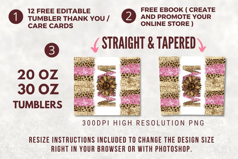 MOM Pink Gold Leopard Sunflower 20 oz Skinny Tumbler - Glitter Sunflower Sublimation Tumbler Design Digital Download PNG Sublimation TumblersByPhill 