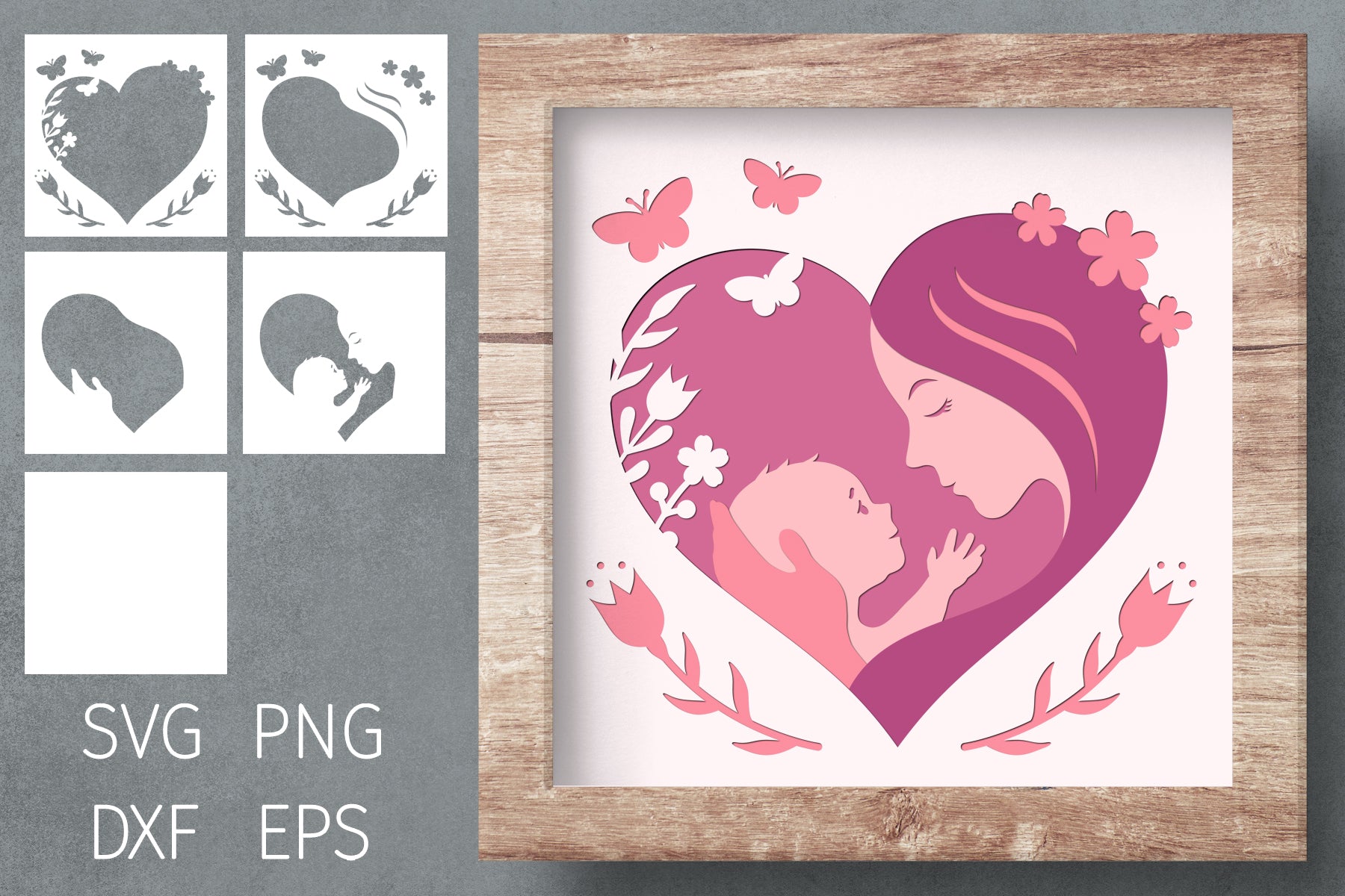 Layered Mum Shadow Box Svg  3D Mother's Day Light Box Template