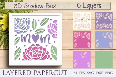 Mom shadow box svg, Mothers day flowers 3d layered papercut template 3D Paper AnastasiyaArtDesign 