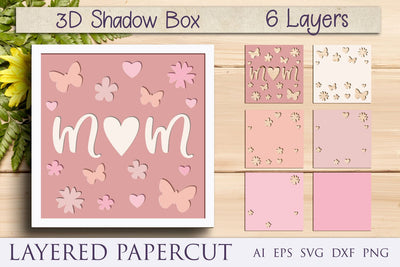 Mom shadow box with flowers svg, Mothers day 3d layered papercut 3D Paper AnastasiyaArtDesign 