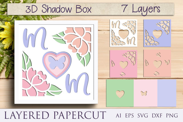 Mom shadow box with flowers svg, Mothers day 3d layered papercut template 3D Paper AnastasiyaArtDesign 