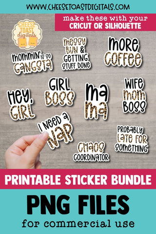 Mom Stickers Bundle | 10 Leopard Print Sticker Designs SVG Cheese Toast Digitals 