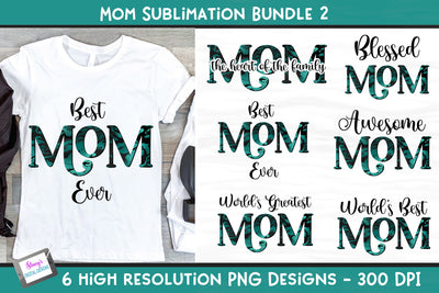 Mom Sublimation Bundle Vol. 2 - 6 teal and black mom designs Sublimation Stacy's Digital Designs 