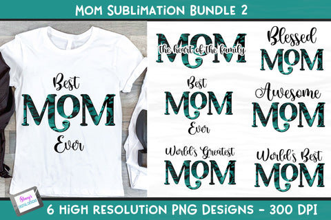 Mom Sublimation Bundle Vol. 2 - 6 teal and black mom designs Sublimation Stacy's Digital Designs 