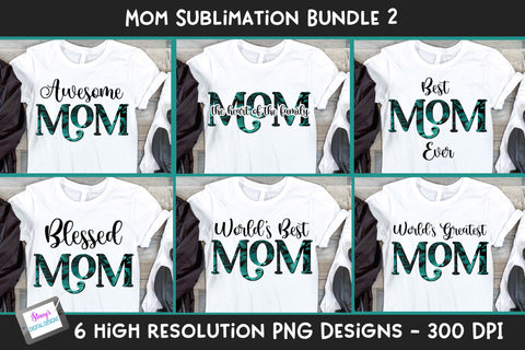 Mom Sublimation Bundle Vol. 2 - 6 teal and black mom designs Sublimation Stacy's Digital Designs 