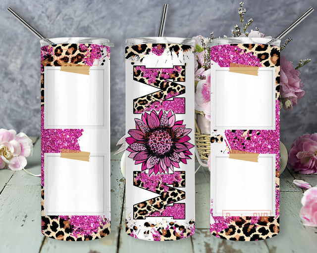 Mom Sunflower Photo Frame Tumbler Png, Mom Leopard Rose Glitter Sunflower 20oz Skinny Tumbler, Mom Sunflower Design Png, Mother Day Gift, Digital Download Sublimation DesignSVG 