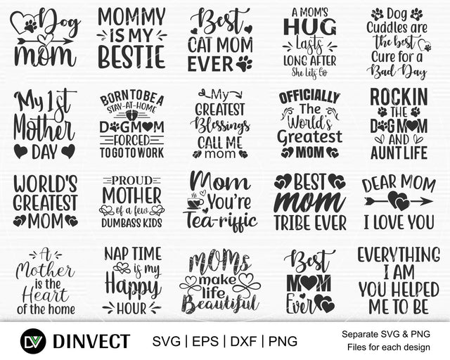 Mom SVG Bundle, Mother's Day SVG Bundle, Mom Life Bundle SVG, Mothers Day T-shirt Design, Mother's Day SVG, Mother's Day Cricut Files, Mama Svg, Mommy svg, Cameo, Vinyl Designs, Iron On Decals, Cricut cut files, svg, eps, dxf, png SVG Dinvect 