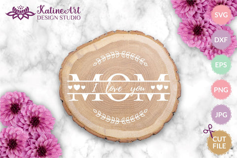 Mom svg file, mothers day clipart, split monogram frame with floral wreath. Happy mothers day gift. Gift for mom, digital download SVG KatineArt 