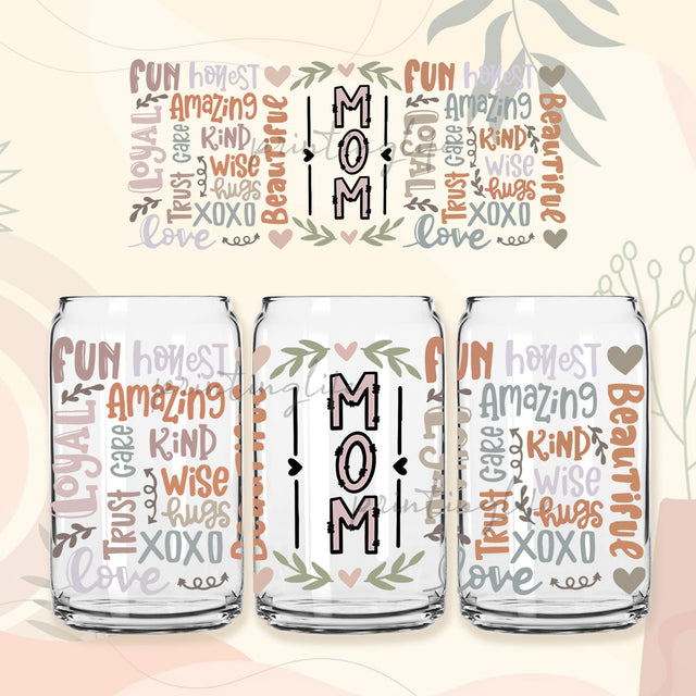 Mom Typography for 16 oz Libbey Beer Can glass PNG, Mother's Day word art, mom quote typography Png Sublimation PrintingLife 