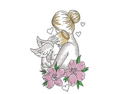 Mom with a baby machine embroidery design . A little angel design. Embroidery/Applique DESIGNS ArtEMByNatalia 