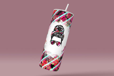 MomLife Tumbler Wrap, Add Your Own Text, Hair Messy Bun, Christmas Stockings Flower Design, Seamless Sublimation Design, Skinny 20 oz Design Sublimation Syre Digital Creations 