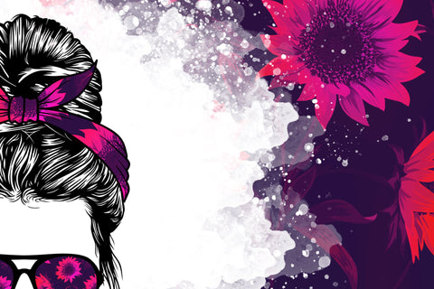 MomLife Tumbler Wrap PNG, Add Your Own Text, Hair Messy Bun, Pink SunFlower Tumbler Design, Seamless Sublimation Design, Skinny 20 oz Design Sublimation Syre Digital Creations 