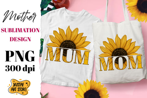 Mom/Mum watercolor Sunflower sublimation. Mother day design Sublimation Yustaf Art Store 