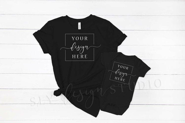 Mommy and Me Bella Canvas Black Shirt Mockup Family Onesie SVG Sly Design Studio 