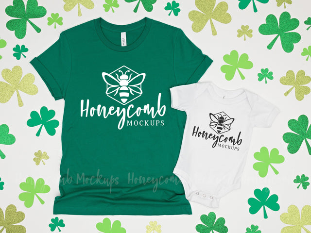 Mommy and Me St Patrick's Day Mockup, Bella Canvas 3001 and 100B, Mom and Baby Mockup Mock Up Photo Honeycomb Mockups 