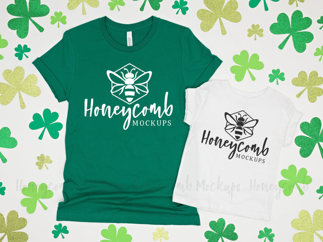 Mommy and Me St Patrick's Day Mockup, Bella Canvas Mockup, Mom and Toddler T-Shirt Mockup Mock Up Photo Honeycomb Mockups 