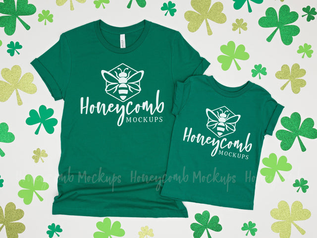 Mommy and Me St Patrick's Day Mockup, Matching Mom and Toddler Mockup, Bella Canvas Kelly Mockup Mock Up Photo Honeycomb Mockups 