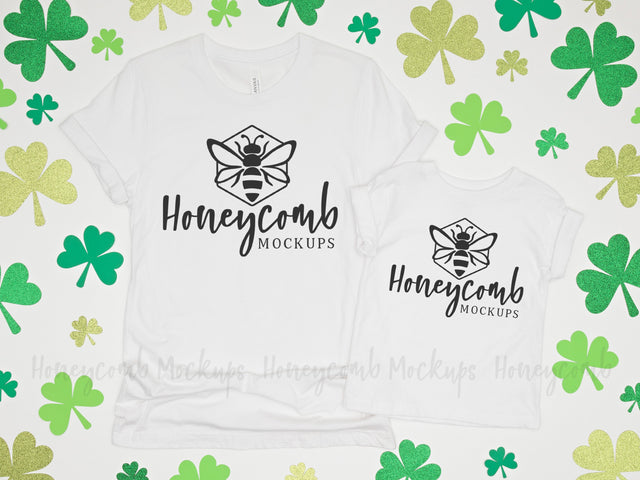 Mommy and Me St Patrick's Day Mockup, Mom and Toddler Mockup, White Bella Canvas Mockup Mock Up Photo Honeycomb Mockups 