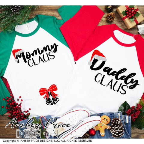 Mommy Claus and Daddy Claus SVG set | Couple's Christmas Pregnancy Reveal SVG PNG DXF | Winter Maternity SVG for him & her SVG Amber Price Design 