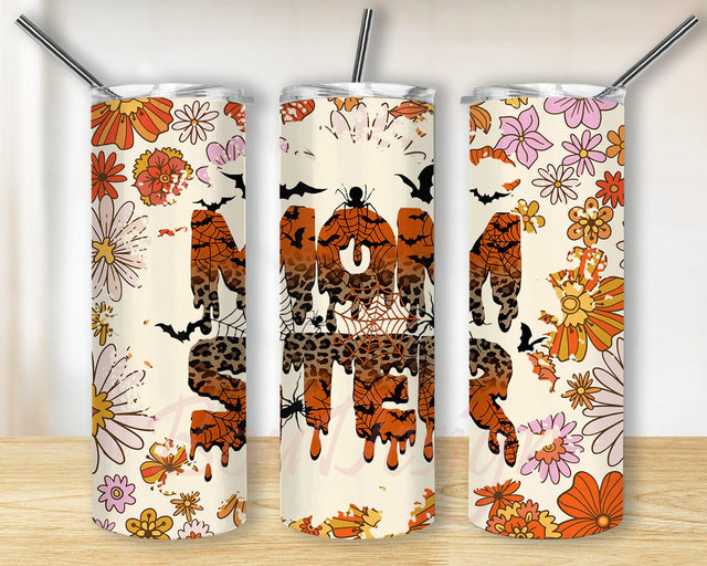 Momster Halloween 20oz Skinny Tumbler, Mom Spooky Tumbler Design, Retro Floral Tumbler Wrap, Halloween Mom Tumbler Template, Digital Download Sublimation BouDesign 