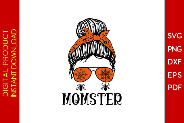 Momster Halloween Messy Bun Mom Skull Halloween SVG PNG PDF Cut File SVG Creativedesigntee 