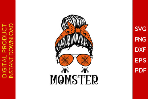 Momster Halloween Messy Bun Mom Skull Halloween SVG PNG PDF Cut File SVG Creativedesigntee 